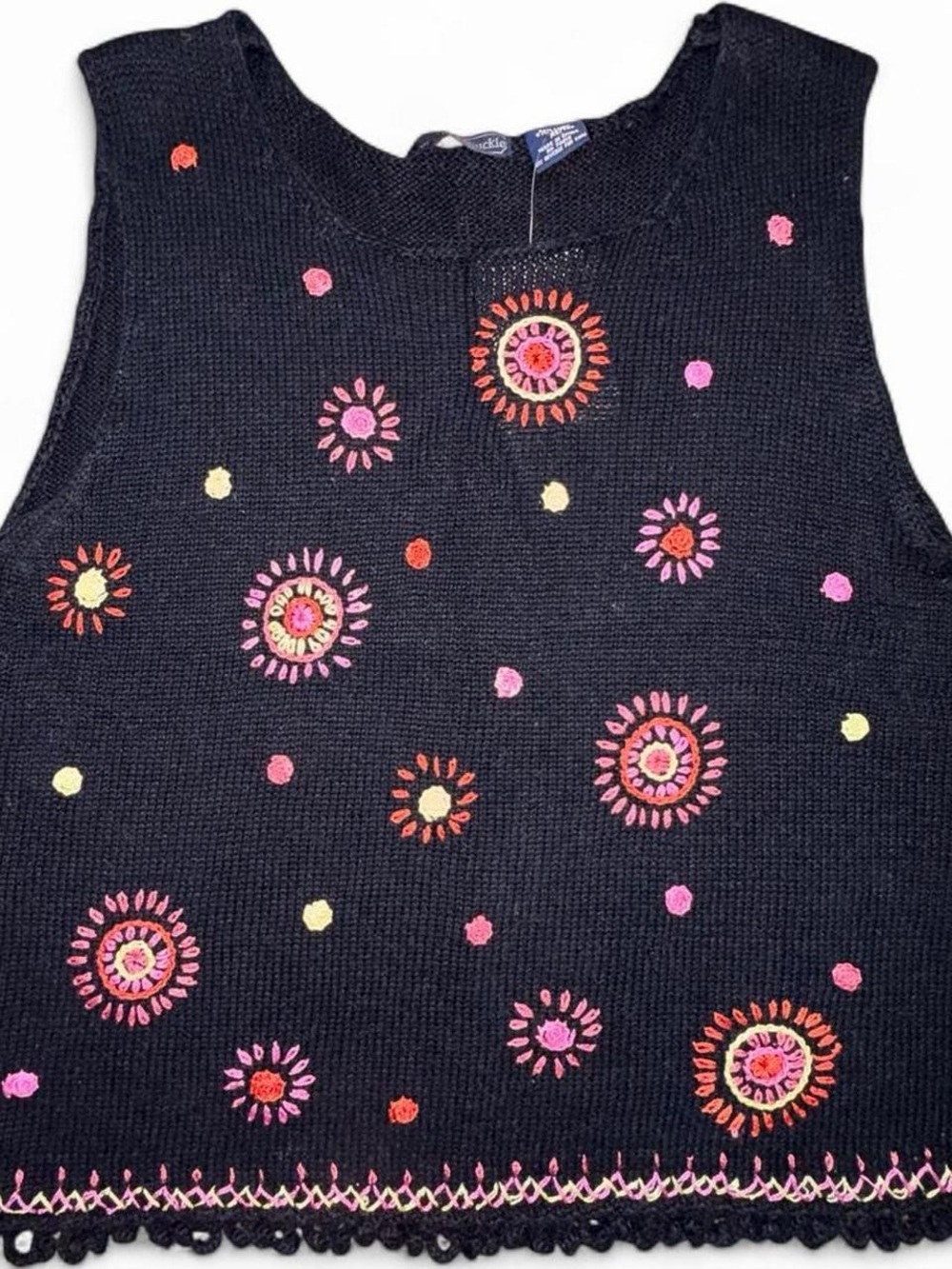 VTG 90s Bentley Arbuckle Embroidered Black Linen Sweater Tank